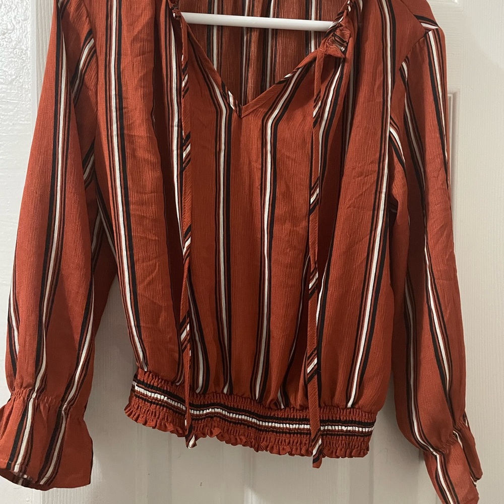 Elegant Striped Terracotta Blouse